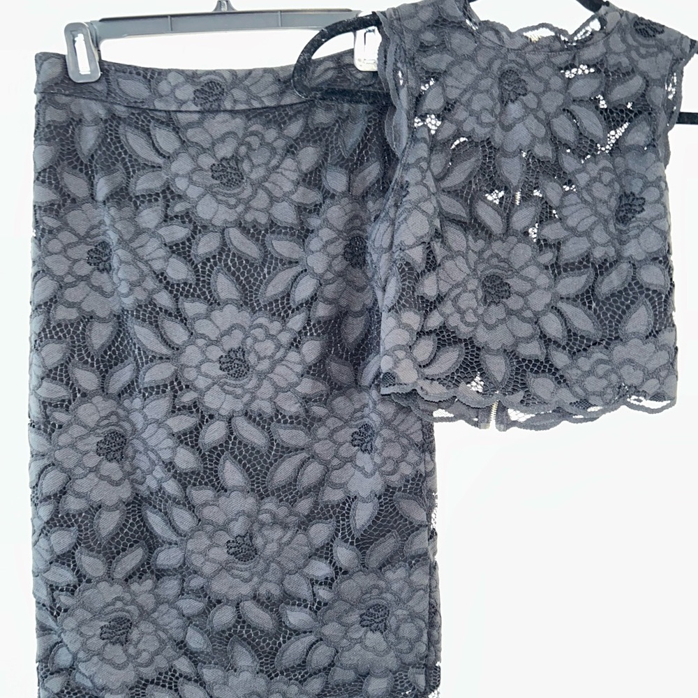 bebe Black Floral Lace Two Piece Dress